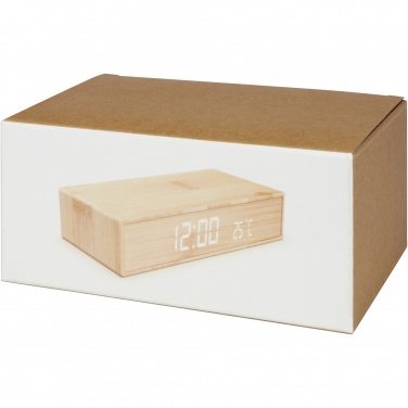 Logotrade Logogeschenke das Foto: Minata kabelloses Bambus-Ladegerät mit Uhr