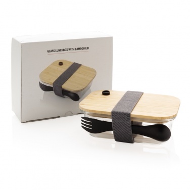 Logotrade Werbegeschenke das Foto: Lunch-Box aus Glas mit Bambusdeckel