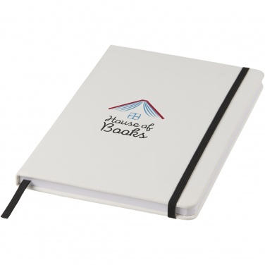 Logo trade promotional gifts image of: Spectrum A5 white notebook with coloured strap