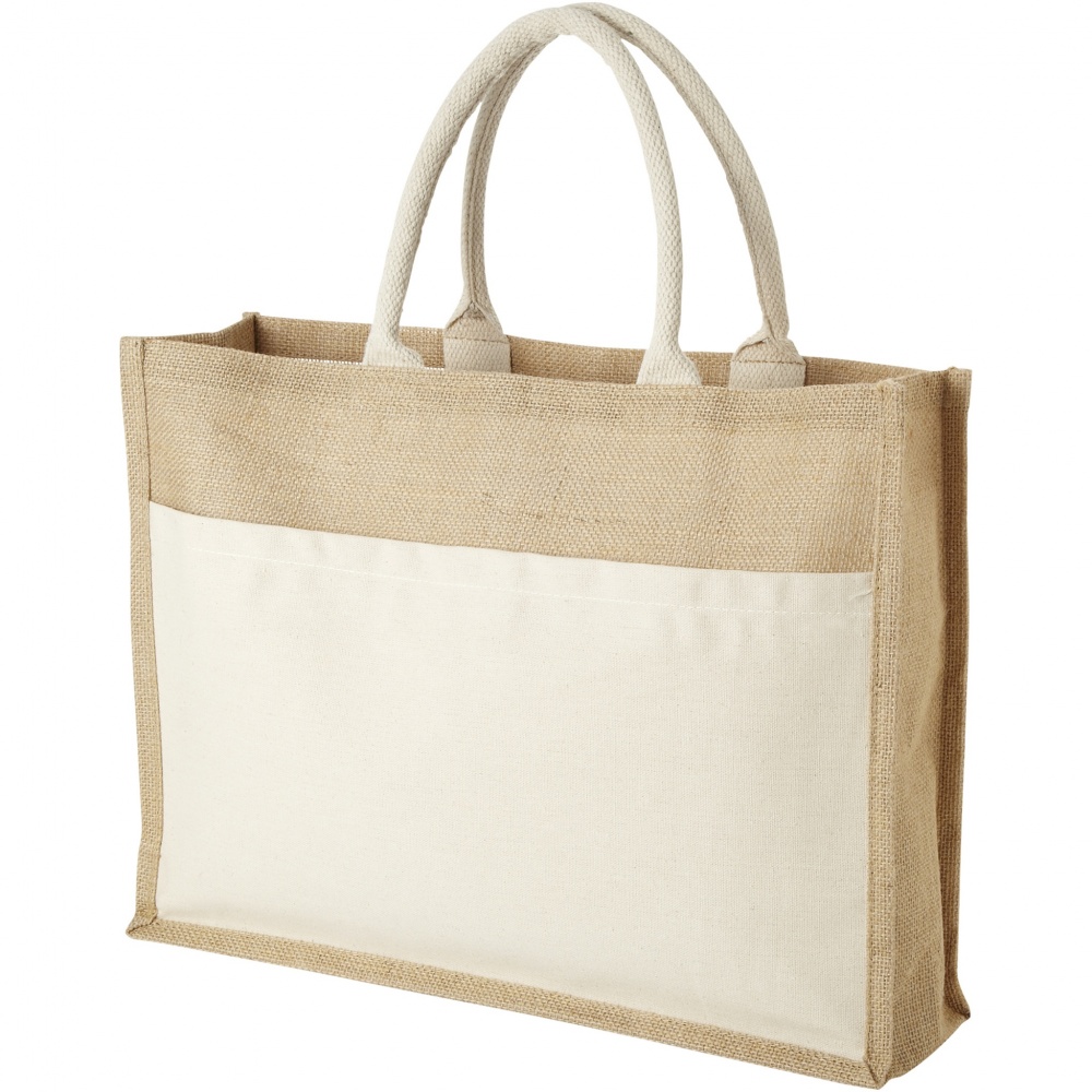 Logo trade promotional giveaways image of: Mumbay cotton pocket jute tote bag 18L