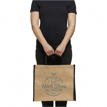 Logo trade corporate gifts picture of: Harry coloured edge jute tote bag 25L