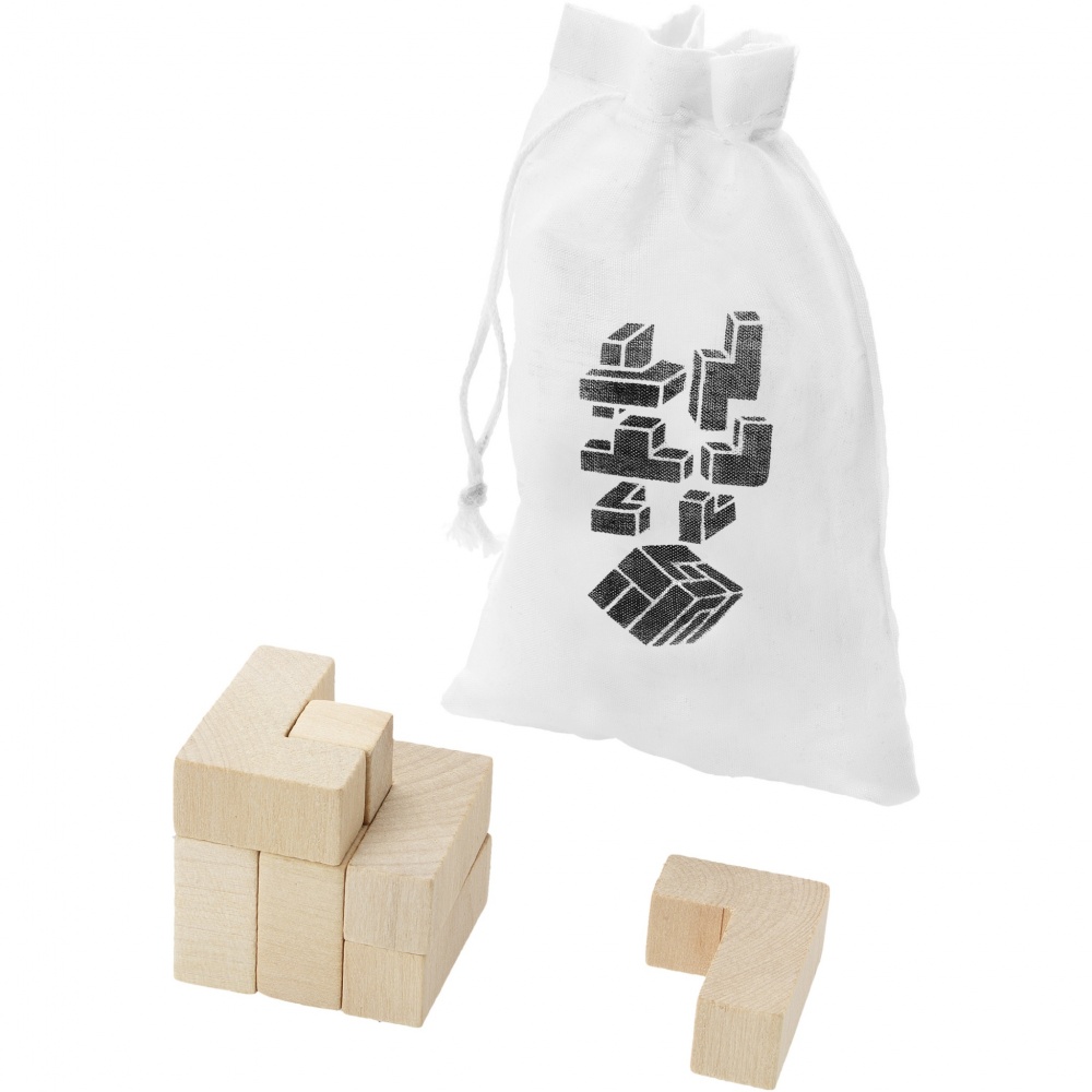 Logotrade promotional merchandise picture of: Solfee wooden squares brain teaser with pouch