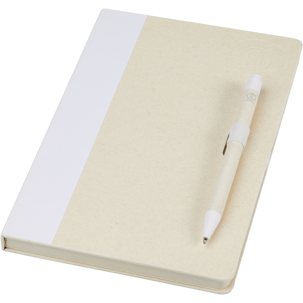 Logotrade corporate gift image of: Dairy Dream A5 size reference recycled milk cartons notebook and ballpoint pen set