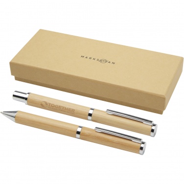 Logo trade promotional giveaway photo of: Apolys bamboo ballpoint and rollerball pen gift set 