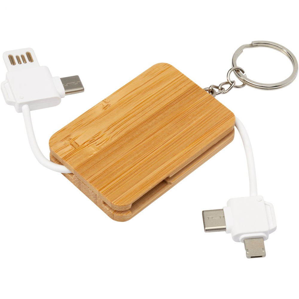 Logo trade promotional items picture of: Reel 6-in-1 retractable bamboo key ring charging cable