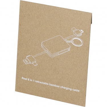 Logotrade promotional products photo of: Reel 6-in-1 retractable bamboo key ring charging cable