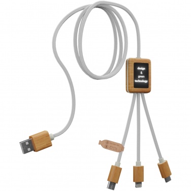 Logotrade promotional item image of: SCX.design C39 3-in-1 rPET light-up logo charging cable with squared bamboo casing