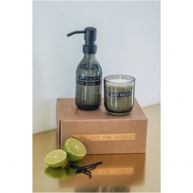 Logo trade promotional giveaways picture of: Wellmark Discovery 200 ml hand soap dispenser and 150 g scented candle set - dark amber fragrance
