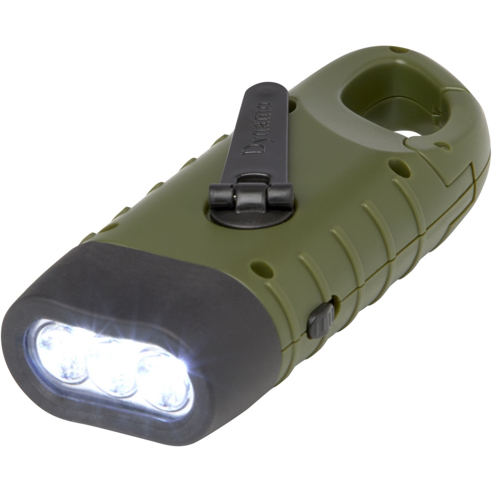 Logo trade corporate gifts image of: Helios recycled plastic solar dynamo flashlight with carabiner