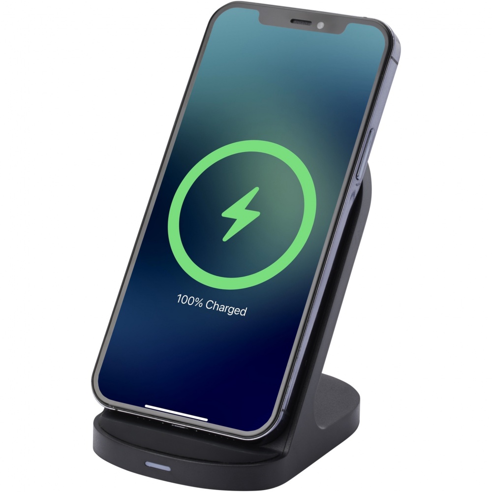 Logo trade promotional merchandise photo of: Loop 15W dual coil RCS recycled plastic wireless charging stand