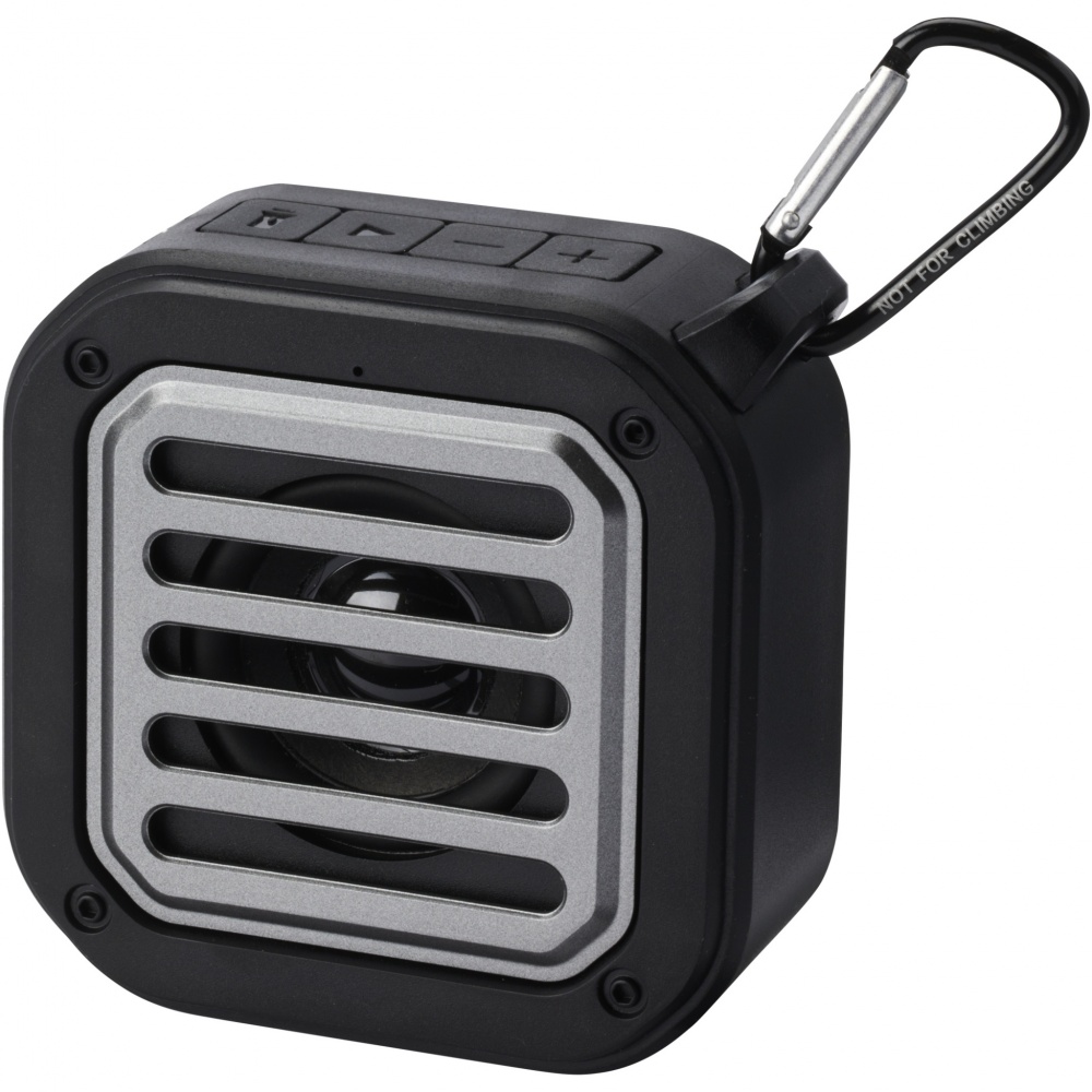 Logo trade corporate gift photo of: Solo 3W IPX5 RCS recycled plastic solar Bluetooth® speaker with carabiner 