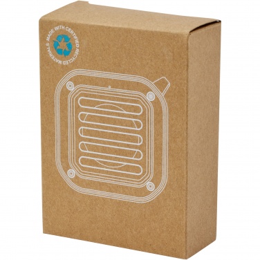 Logo trade business gift photo of: Solo 3W IPX5 RCS recycled plastic solar Bluetooth® speaker with carabiner 