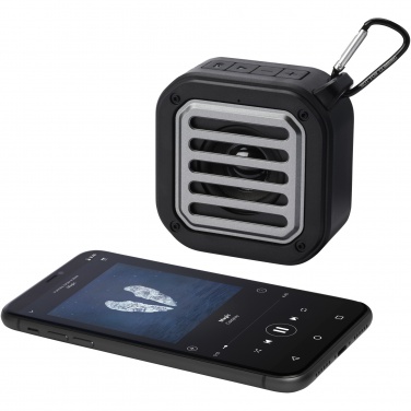 Logo trade promotional gifts image of: Solo 3W IPX5 RCS recycled plastic solar Bluetooth® speaker with carabiner 