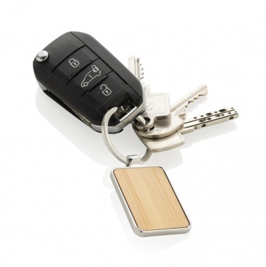 Logo trade promotional merchandise image of: RCS recycled zinc alloy rectangle keychain with bamboo