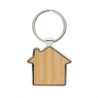 Logo trade business gift photo of: RCS recycled zinc alloy house keychain with bamboo
