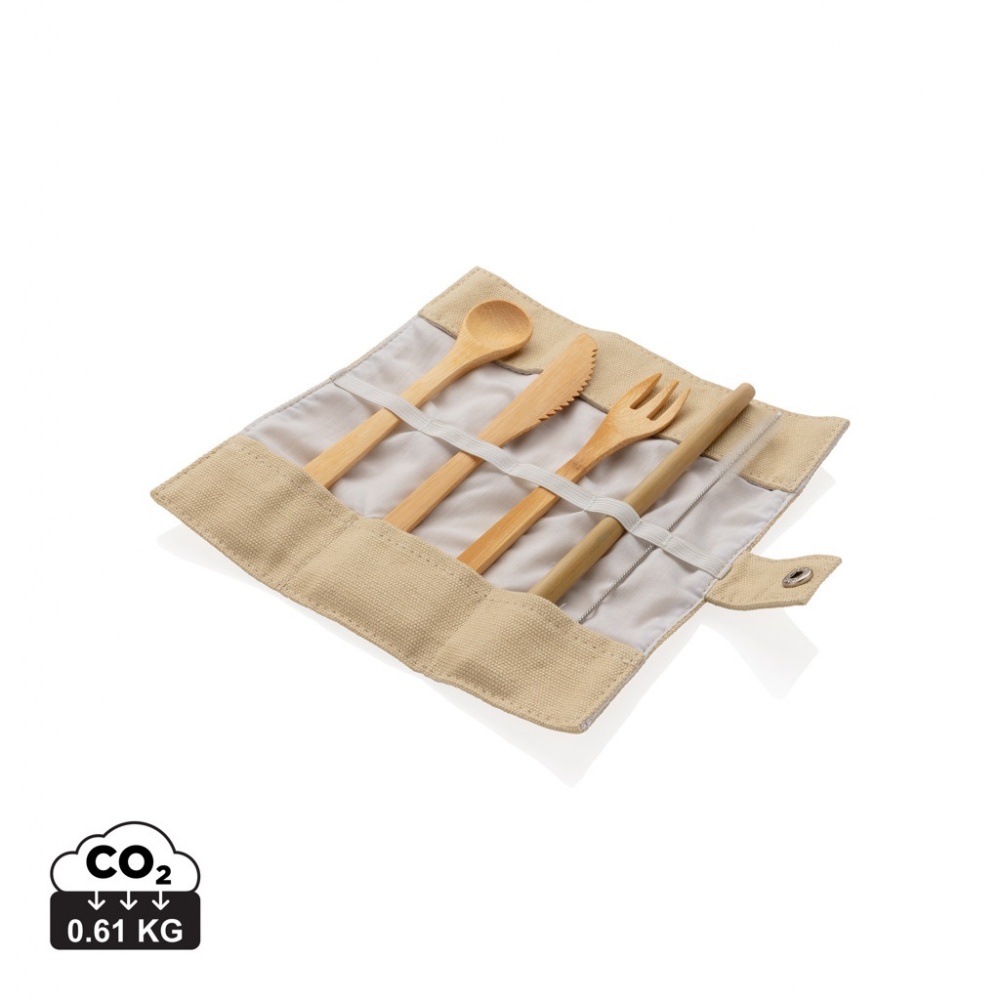 Logo trade promotional gifts picture of: Reusable bamboo travel cutlery set