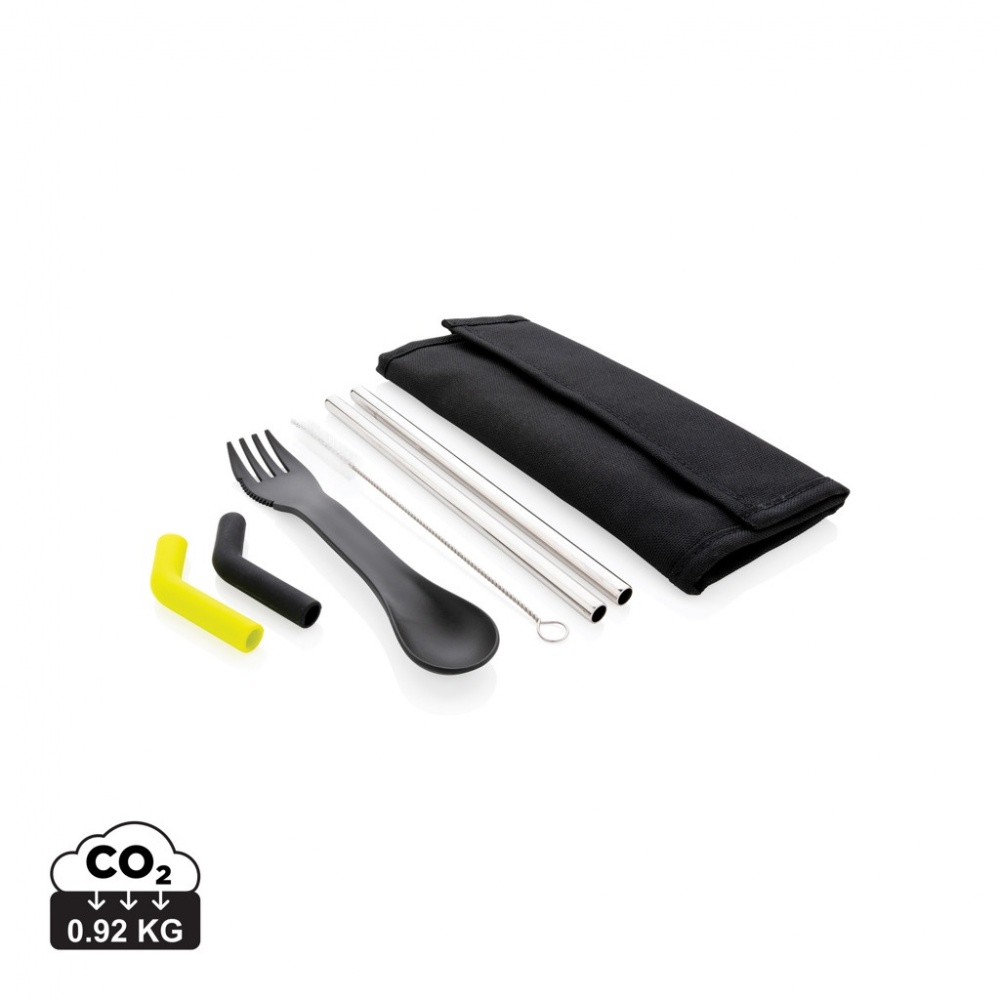 Logo trade promotional products picture of: Tierra 2pcs straw and cutlery set in pouch