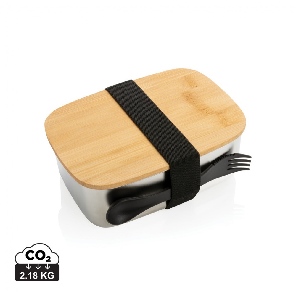 Logo trade promotional merchandise image of: Stainless steel lunchbox with bamboo lid and spork
