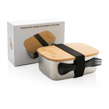 Logo trade promotional item photo of: Stainless steel lunchbox with bamboo lid and spork
