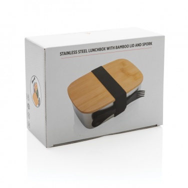 Logotrade advertising product picture of: Stainless steel lunchbox with bamboo lid and spork
