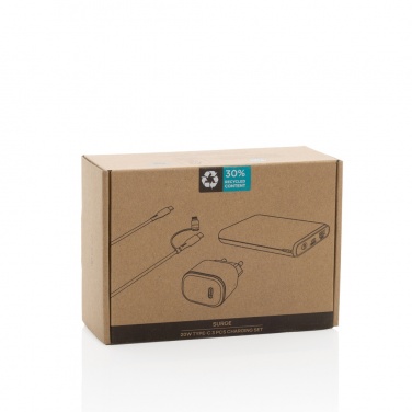 Logo trade promotional giveaways image of: Surge RCS recyled PET 20W type C 3 pcs charging set