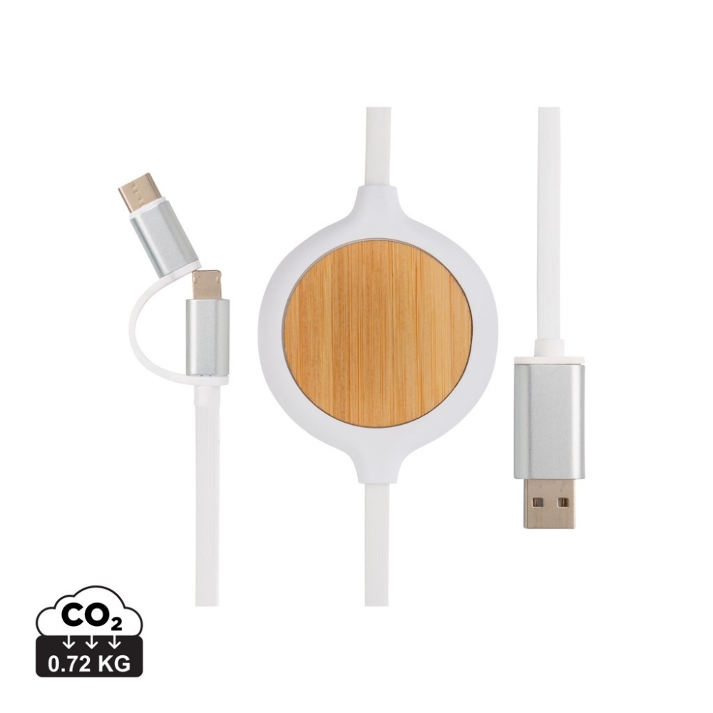 Logotrade promotional product picture of: 3-in-1 cable with 5W bamboo wireless charger