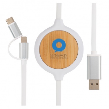 Logo trade promotional merchandise photo of: 3-in-1 cable with 5W bamboo wireless charger