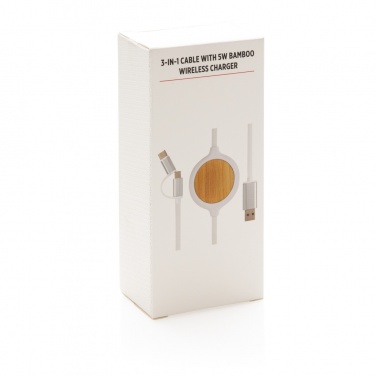 Logo trade advertising product photo of: 3-in-1 cable with 5W bamboo wireless charger