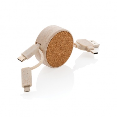 Logotrade promotional merchandise picture of: Cork and Wheat 6-in-1 retractable cable