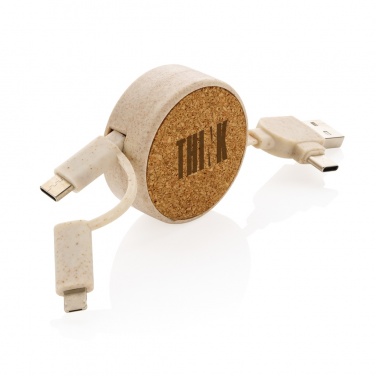 Logotrade promotional product image of: Cork and Wheat 6-in-1 retractable cable