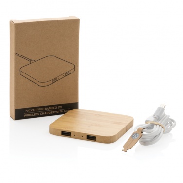 Logo trade advertising products image of: Bamboo 5W wireless charger with USB
