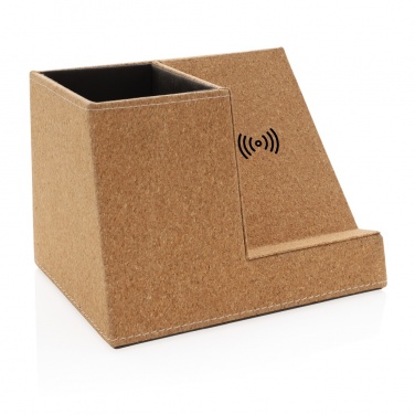 Logo trade corporate gifts picture of: Cork pen holder and 5W wireless charger