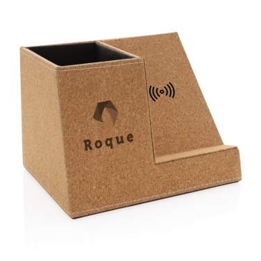 Logo trade promotional products image of: Cork pen holder and 5W wireless charger
