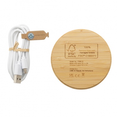 Logo trade advertising products picture of: Bamboo 5W round wireless charger