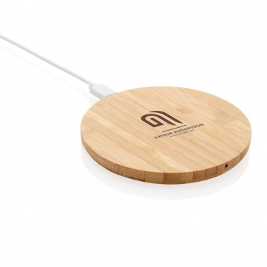 Logo trade promotional giveaway photo of: Bamboo 5W round wireless charger