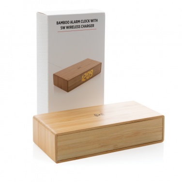 Logo trade promotional products image of: Bamboo alarm clock with 5W wireless charger