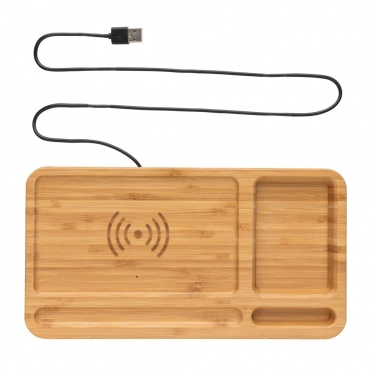 Logo trade promotional merchandise image of: Bamboo desk organiser 10W wireless charger