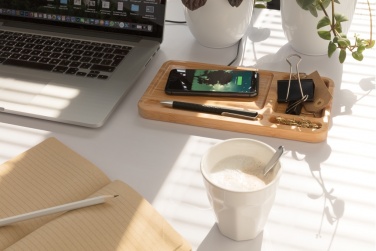 Logotrade promotional item picture of: Bamboo desk organiser 10W wireless charger