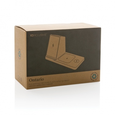 Logotrade promotional giveaway picture of: Ontario recycled plastic & bamboo 3-in-1 wireless charger
