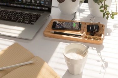 Logotrade promotional merchandise picture of: Bamboo desk organiser 5W wireless charger