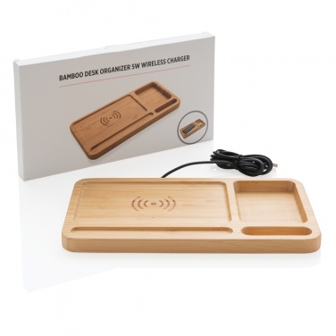 Logo trade promotional merchandise photo of: Bamboo desk organiser 5W wireless charger