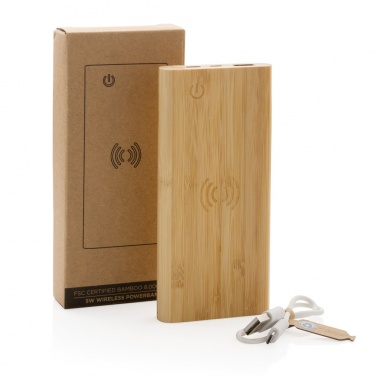 Logo trade promotional merchandise photo of: Bamboo 8.000 mAh 5W wireless powerbank