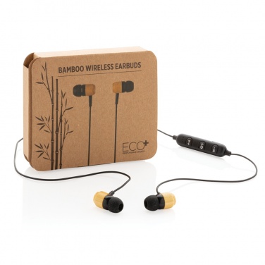 Logo trade promotional product photo of: Bamboo wireless earbuds