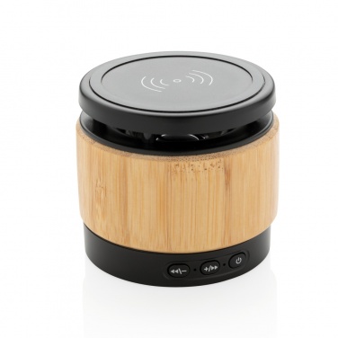 Logo trade promotional products picture of: Bamboo wireless charger speaker