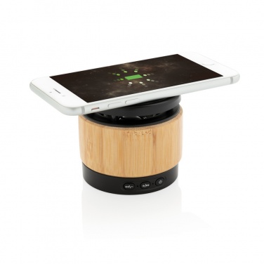 Logotrade advertising products photo of: Bamboo wireless charger speaker