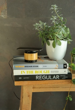Logo trade advertising products image of: Bamboo wireless charger speaker