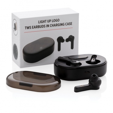 Logo trade advertising products image of: Light up logo TWS earbuds in charging case