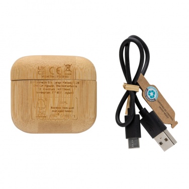 Logotrade promotional product image of: Bamboo TWS earbuds with RCS recycled plastic
