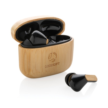 Logo trade promotional gift photo of: Bamboo TWS earbuds with RCS recycled plastic
