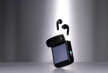 Logo trade promotional gifts picture of: Skywave RCS recycled plastic solar earbuds